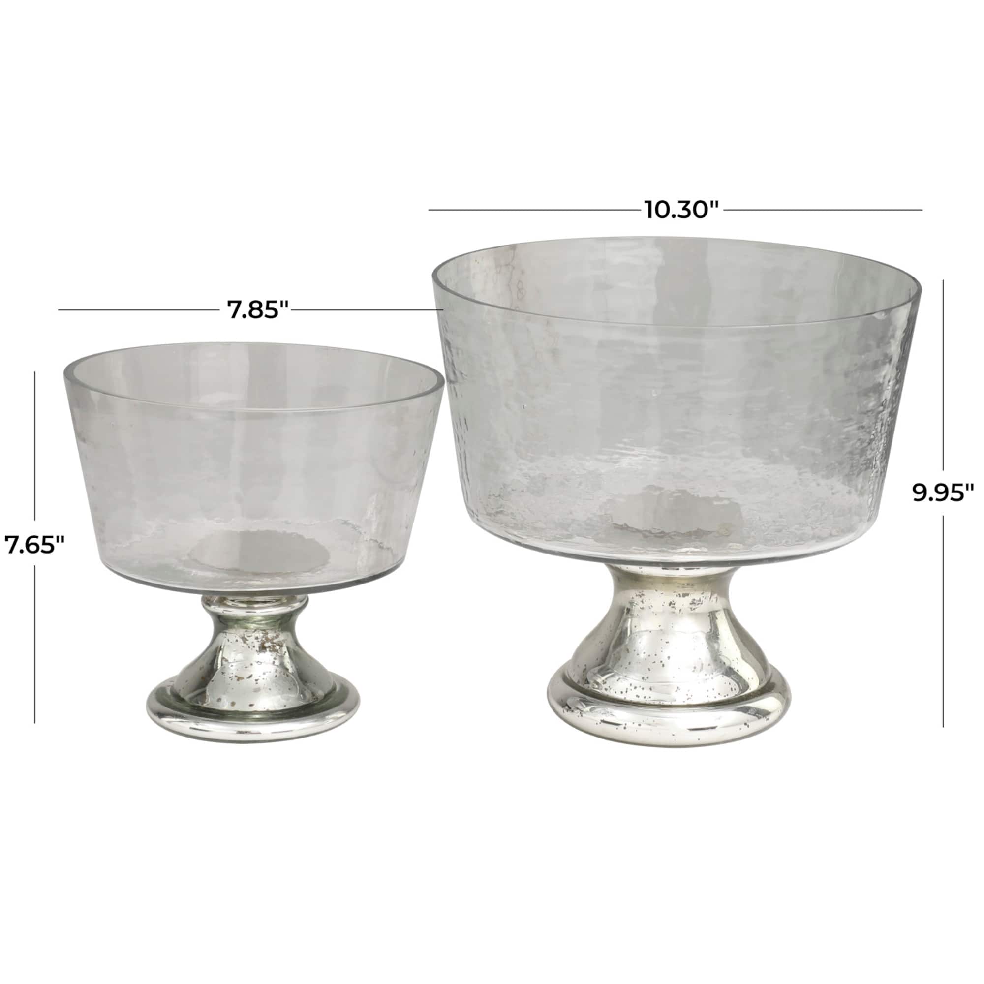 Smokey Silver Glass with Mercury Glass Pedestal Decorative Bowl Set